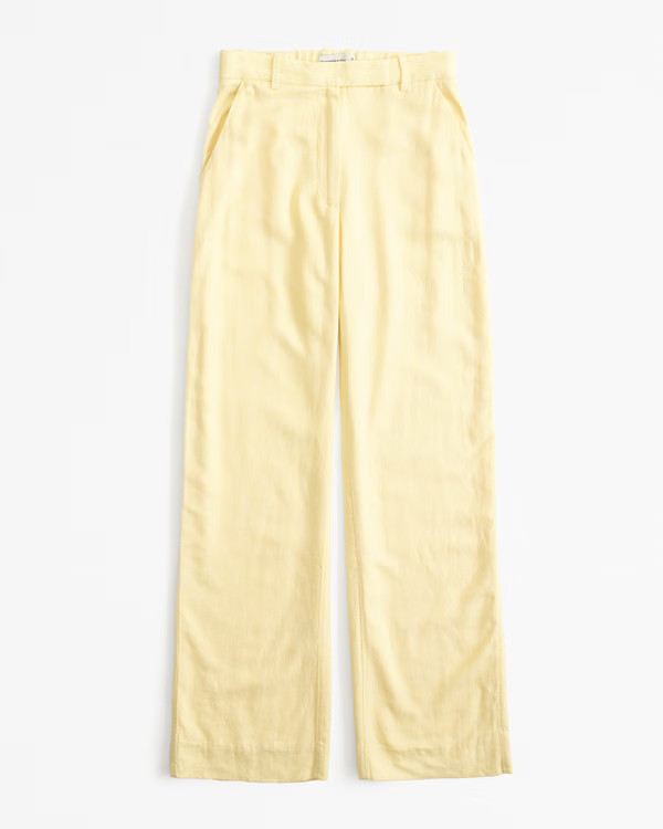 Women's Linen-Blend Tailored Straight Pant | Women's Clearance | Abercrombie.com | Abercrombie & Fitch (US)