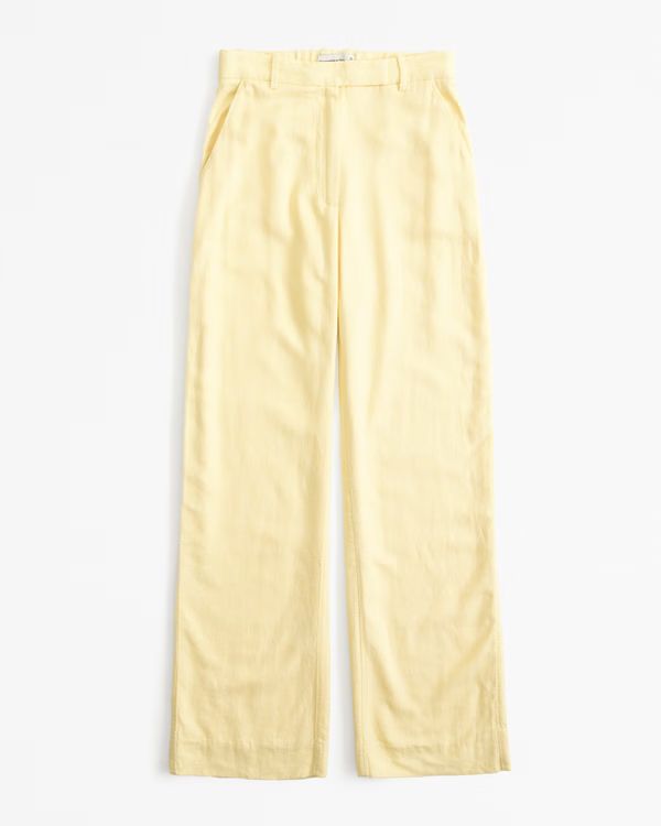 Women's Linen-Blend Tailored Straight Pant | Women's Clearance | Abercrombie.com | Abercrombie & Fitch (US)
