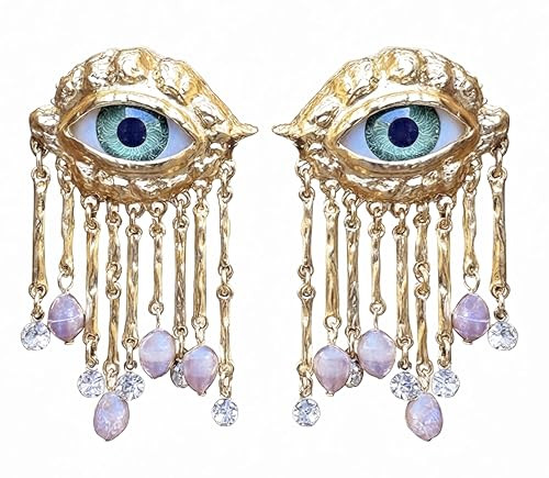 Premium Quality 18K Gold Plated Evil Eye Earrings for Women, Real Freshwater Pearls, Chunky Gold ... | Amazon (US)