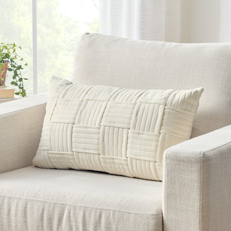 Better Homes & Gardens 14" x 24" White Basket Polyester Decorative Pillow | Walmart (US)