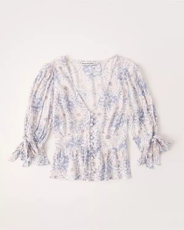 Tie-Sleeve Peasant Top | Abercrombie & Fitch (US)