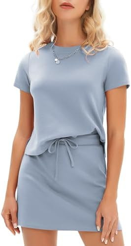 EXLURA Womens Summer 2 Piece Short Skirt Sets Short Sleeve Tshirt Matching Tennis Skort Cotton Ai... | Amazon (US)