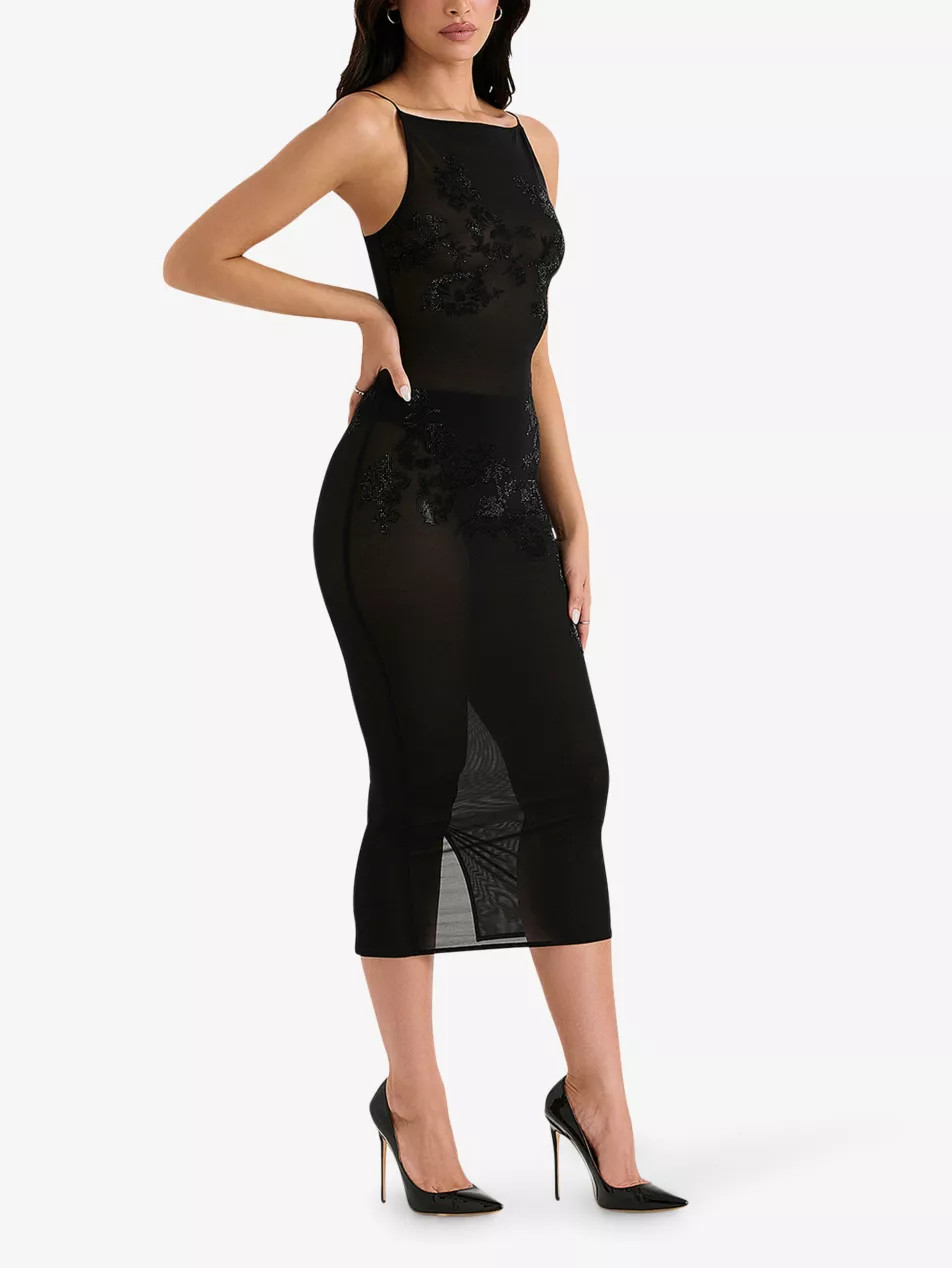 Amirah rhinestone-embellished stretch-woven midi dress | Selfridges