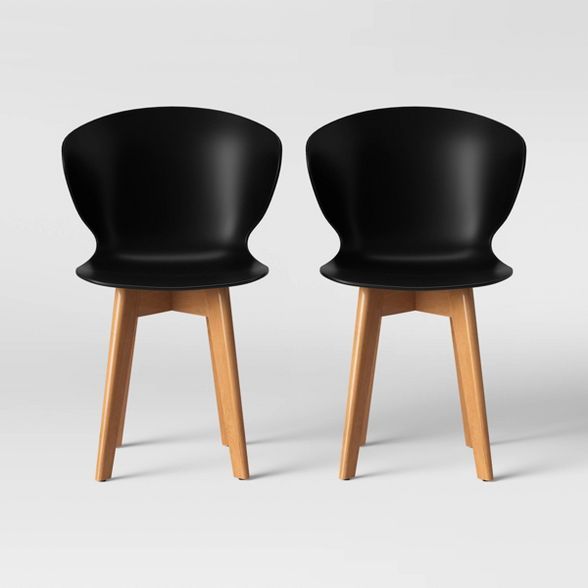 Set of 2 Lever Plastic Dining Chair with Wood Legs Black - Project 62™ | Target