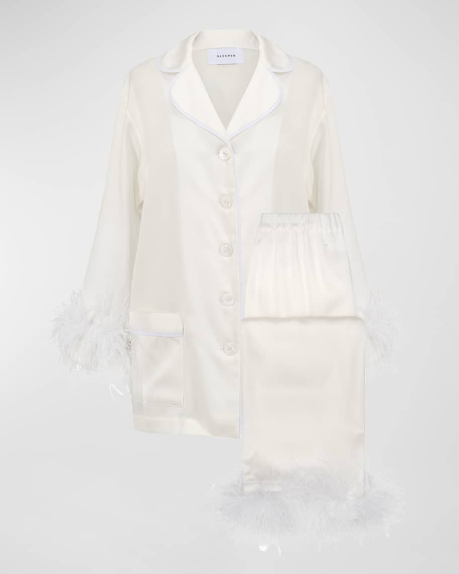 Sleeper Double Feather-Trim Party Pajama Set, Thanksgiving Pajamas, New Years Eve Pajama Set | Neiman Marcus
