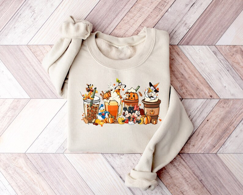 Disney Characters Coffee Sweatshirt, Halloween Shirts, Disney Halloween Coffee Sweatshirt, Disney... | Etsy (US)
