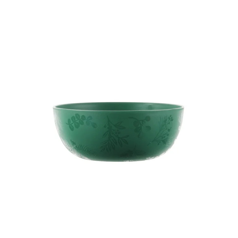 Mainstays 38 Ounce Round Plastic Etched Holly Bowl, Green | Walmart (US)