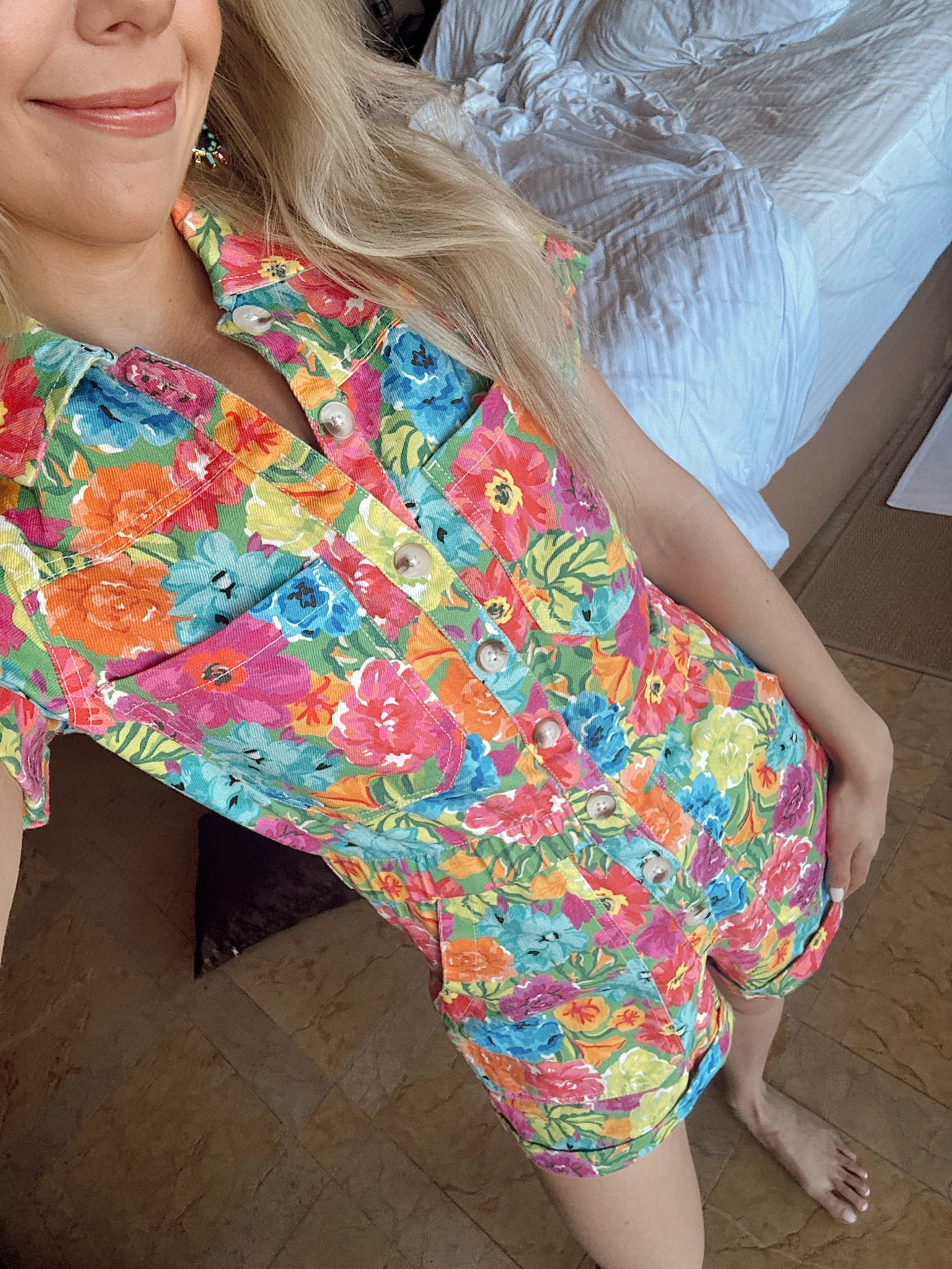 Floral romper I wore in Cabo! 
Wearing a size small for a looser fit 