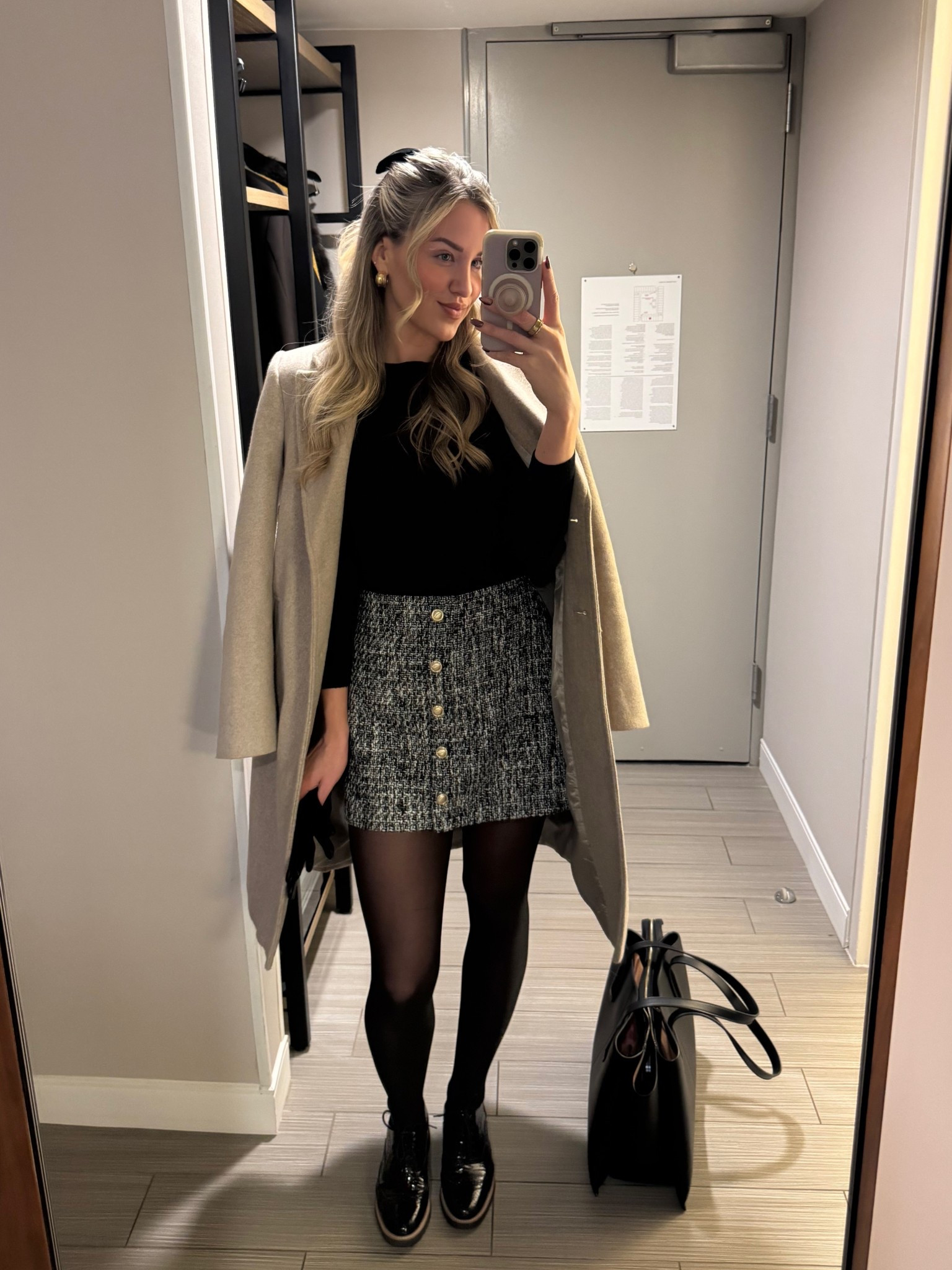 Conference fit day one 🫶🏼 wearing a small in the sweater and medium in the coat. Also, a medium in the leather gloves! My skirt is sold out but I linked several similar styles 

#LTKootd #LTKSeasonal #LTKWorkwear