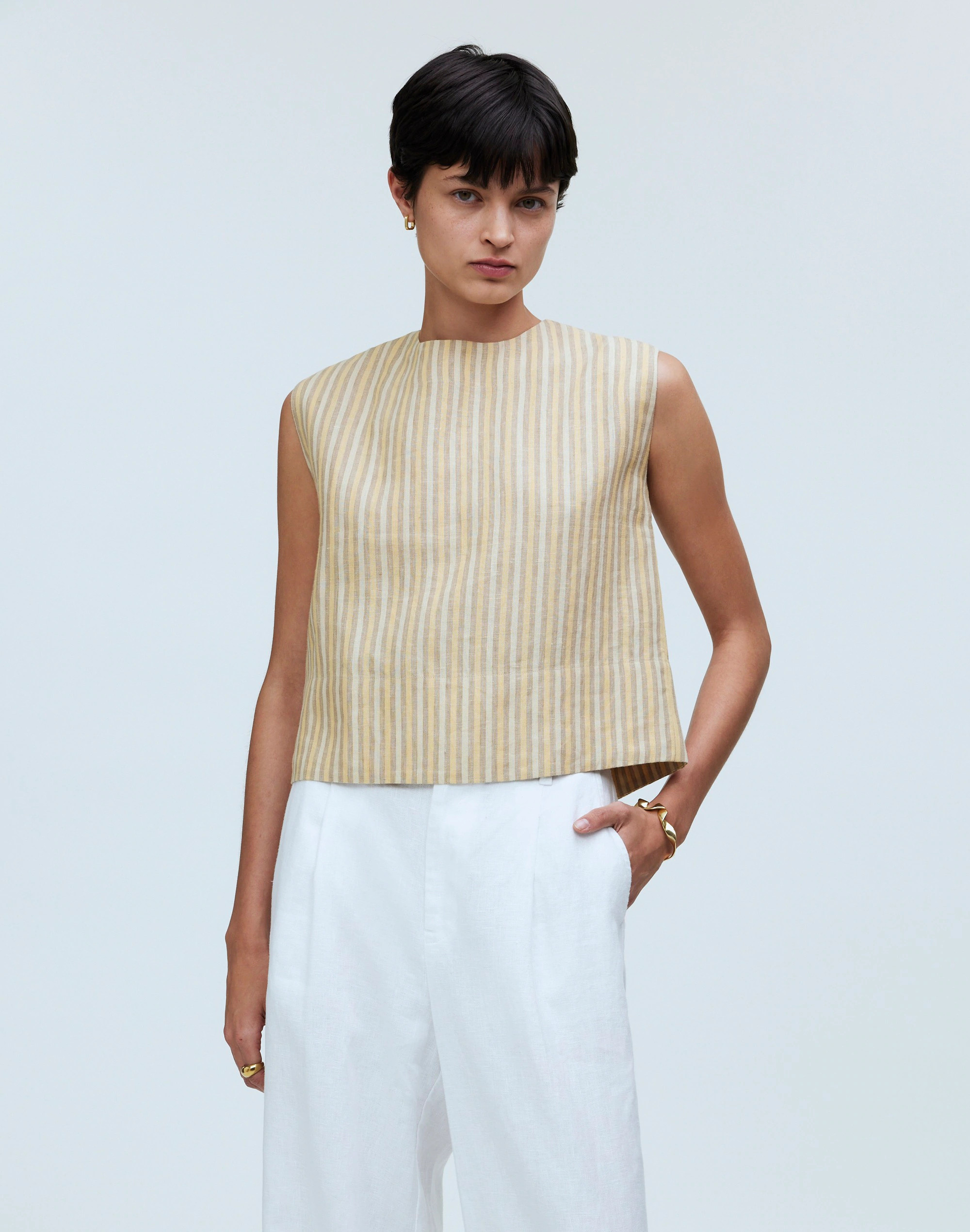 Bateau-Neck Tank in Stripe 100% Linen | Madewell