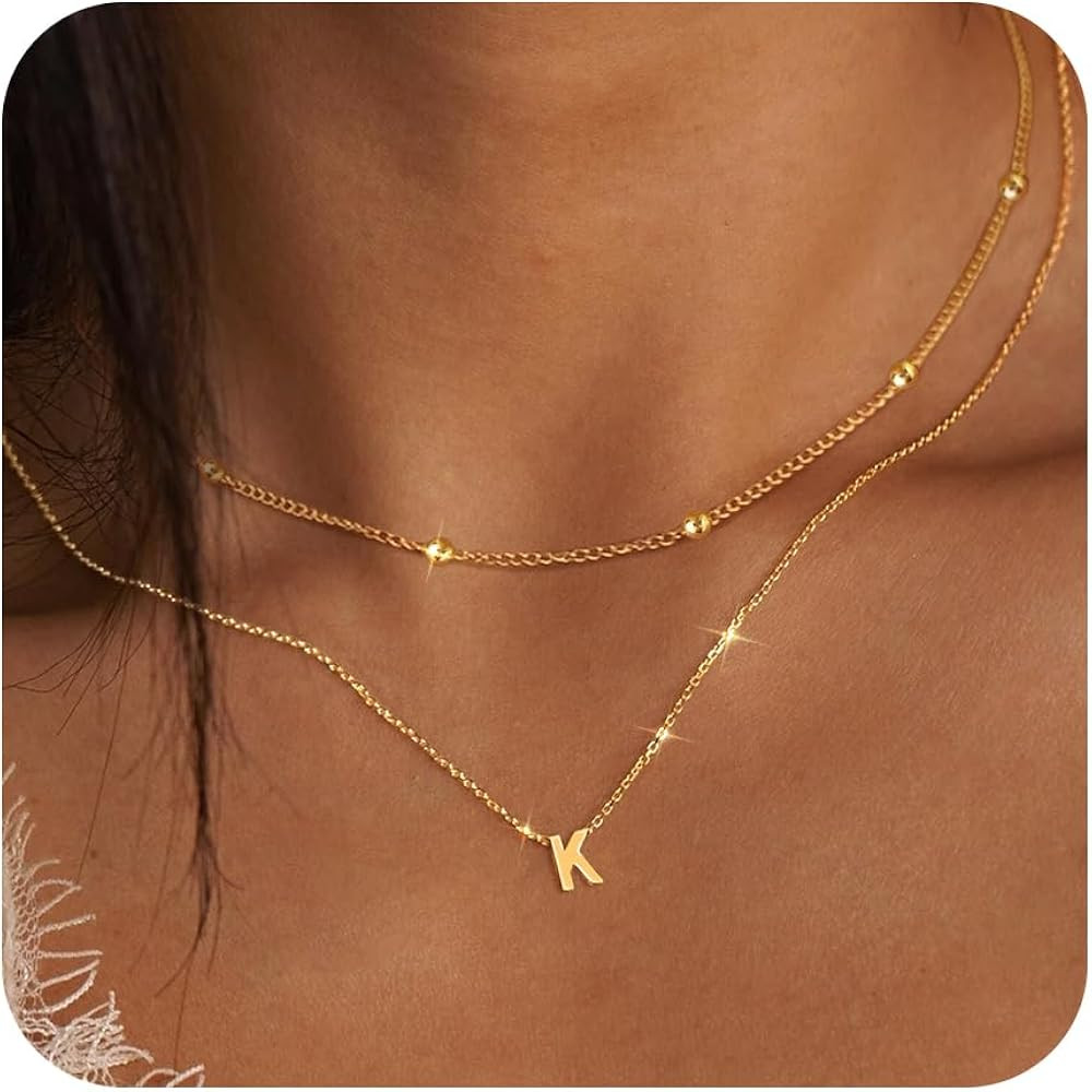 Gold Initial Necklace for Women Silver Layered Letter Jewelry Dainty A-Z Tiny Pendant Choker Neck... | Amazon (US)