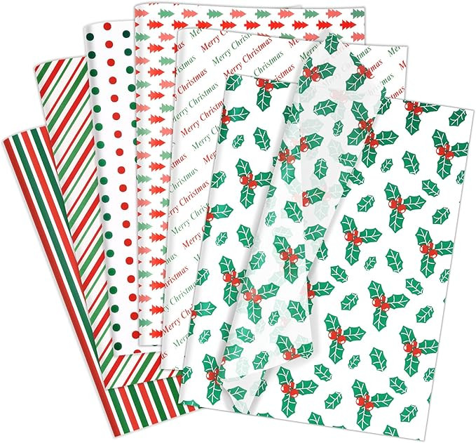 Larcenciel 60 Pcs Christmas Tissue Paper for Gift Bags, Classic Red Green Tissue Paper Bulk for G... | Amazon (US)