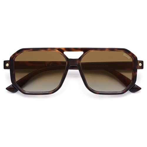 SOJOS Retro Polarized Square Aviator Sunglasses for Women Men Vintage 70s UV400 Protection Shade SJ2609 Tortoise Brown Grading Lens | Amazon (US)