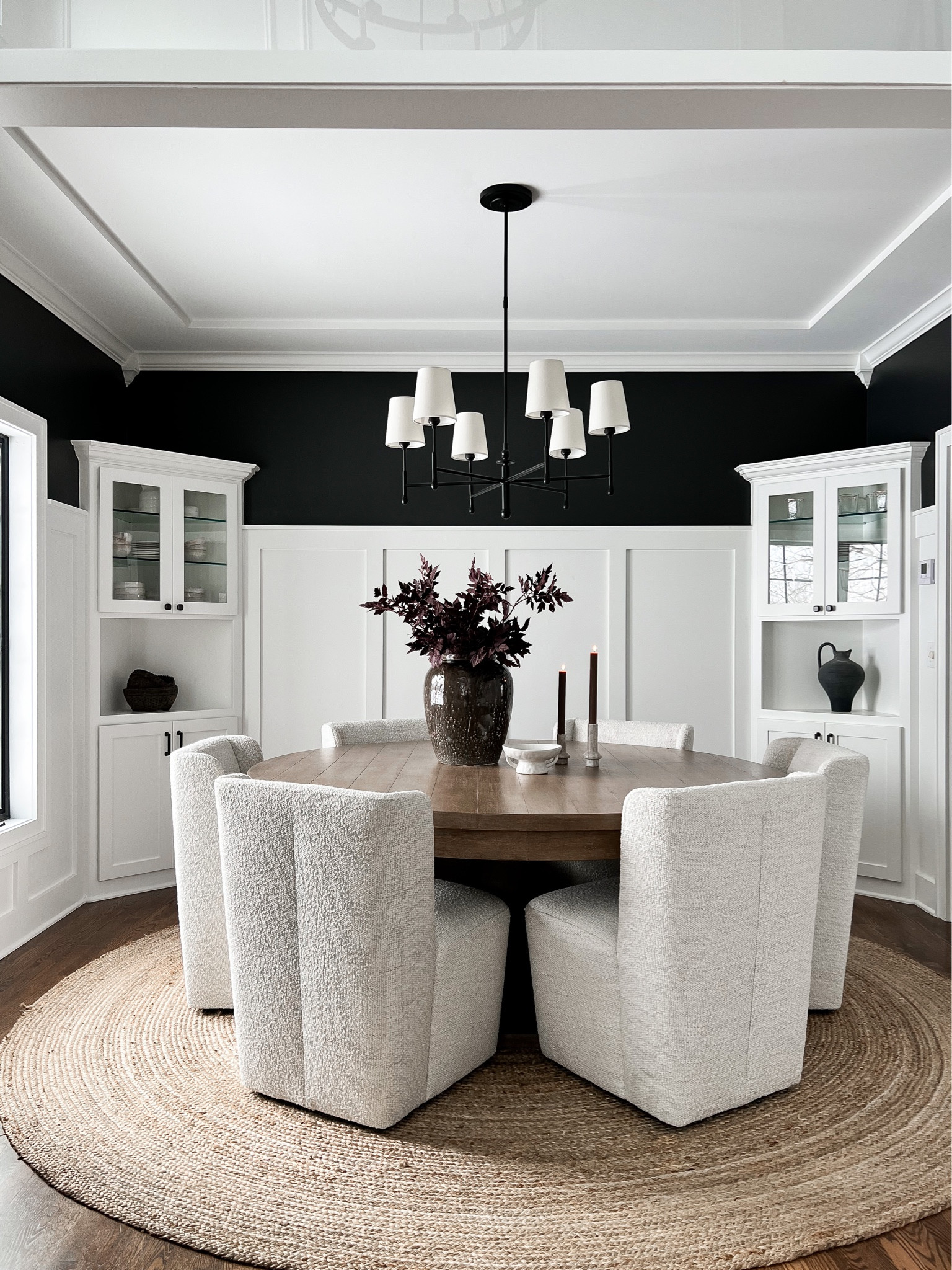 Winter styling dining room Edit, winter stems. Arhaus, round dining table, round dining rug 

#LTKhome #LTKstyletip #LTKFind