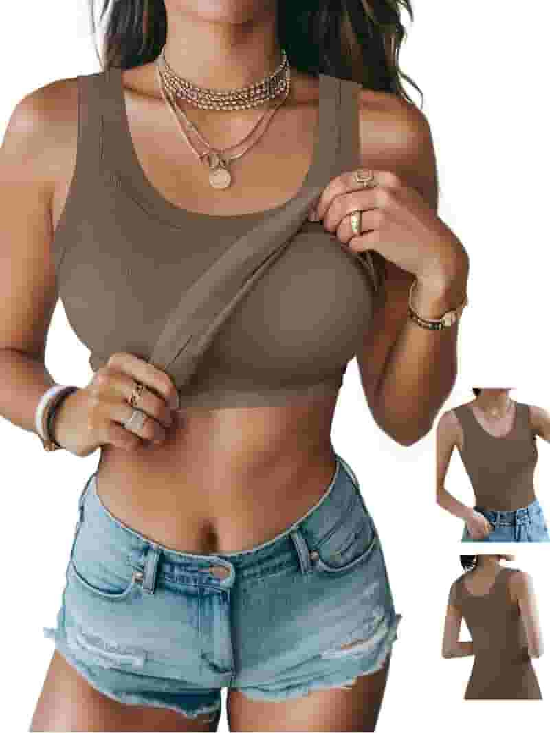 Anygrew Womens Tank Tops with Built in Shelf Bra Basic Stretchy Padded Camisole Casual Layering T... | Walmart (US)