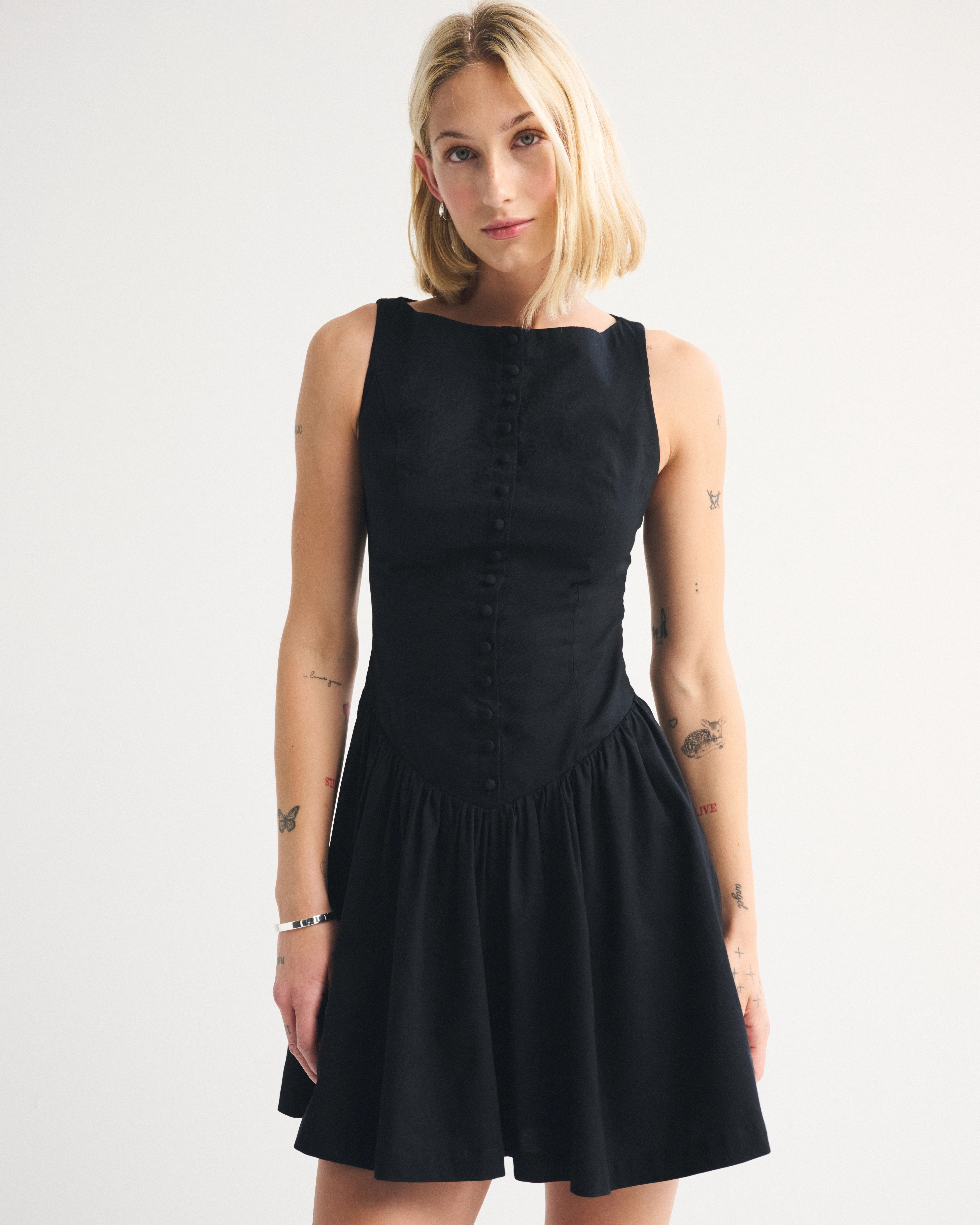 High-Neck Button-Through Mini Dress | Abercrombie & Fitch (US)