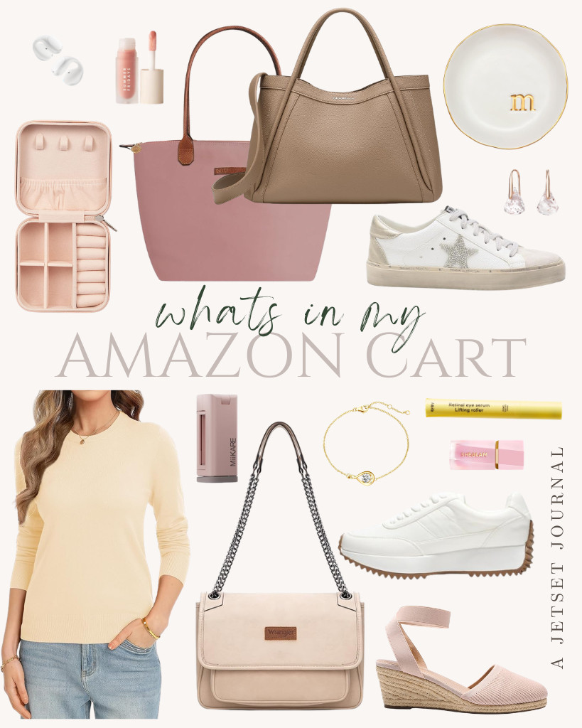 What’s in my Amazon cart, you asked? These sneakers from Project Cloud are taking a spot, as well as these cute wedge sandals from DREAM PAIRS. There are stylish bags and accessories, too, such as NEWBELLA's top-handle bag and FANCIME's love bracelet. Can’t wait to get my hands on them!


#LTKSeasonal #LTKSaleAlert #LTKTravel 

 