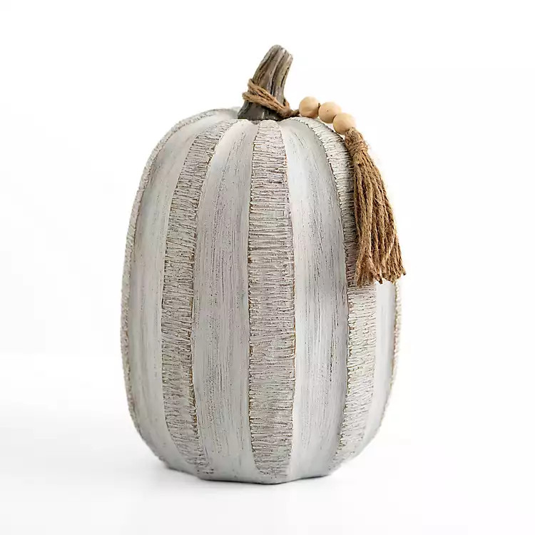 Whitewash Beaded Tassel Pumpkin, 10 in. | Kirkland's Home