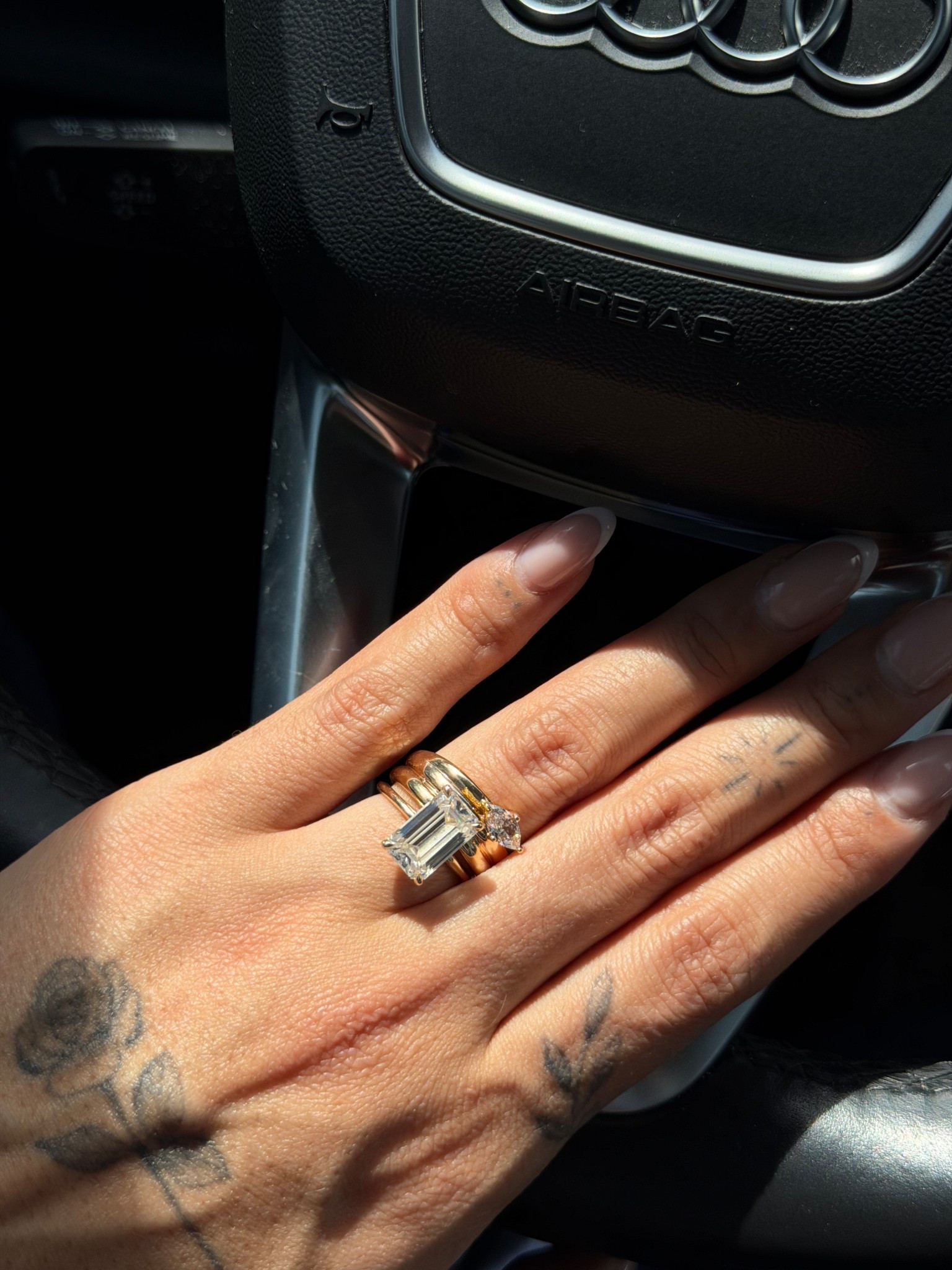 Trying out bands to go with my engagement ring and i might have to get something like this 