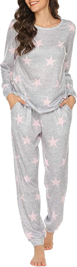 Ekouaer Womens Pajama Set Long Sleeve Sleepwear Star Print Cotton Nightwear Soft Pjs Lounge Sets ... | Amazon (US)