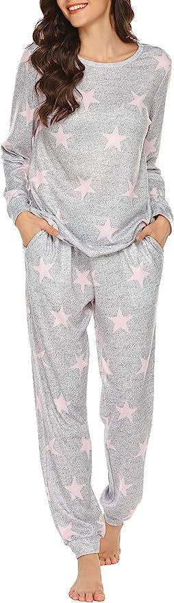 Ekouaer Womens Long Sleeve Pajamas Set Sleepwear Nightwear Star Pattern Bottom Lounge Nightgowns ... | Amazon (US)