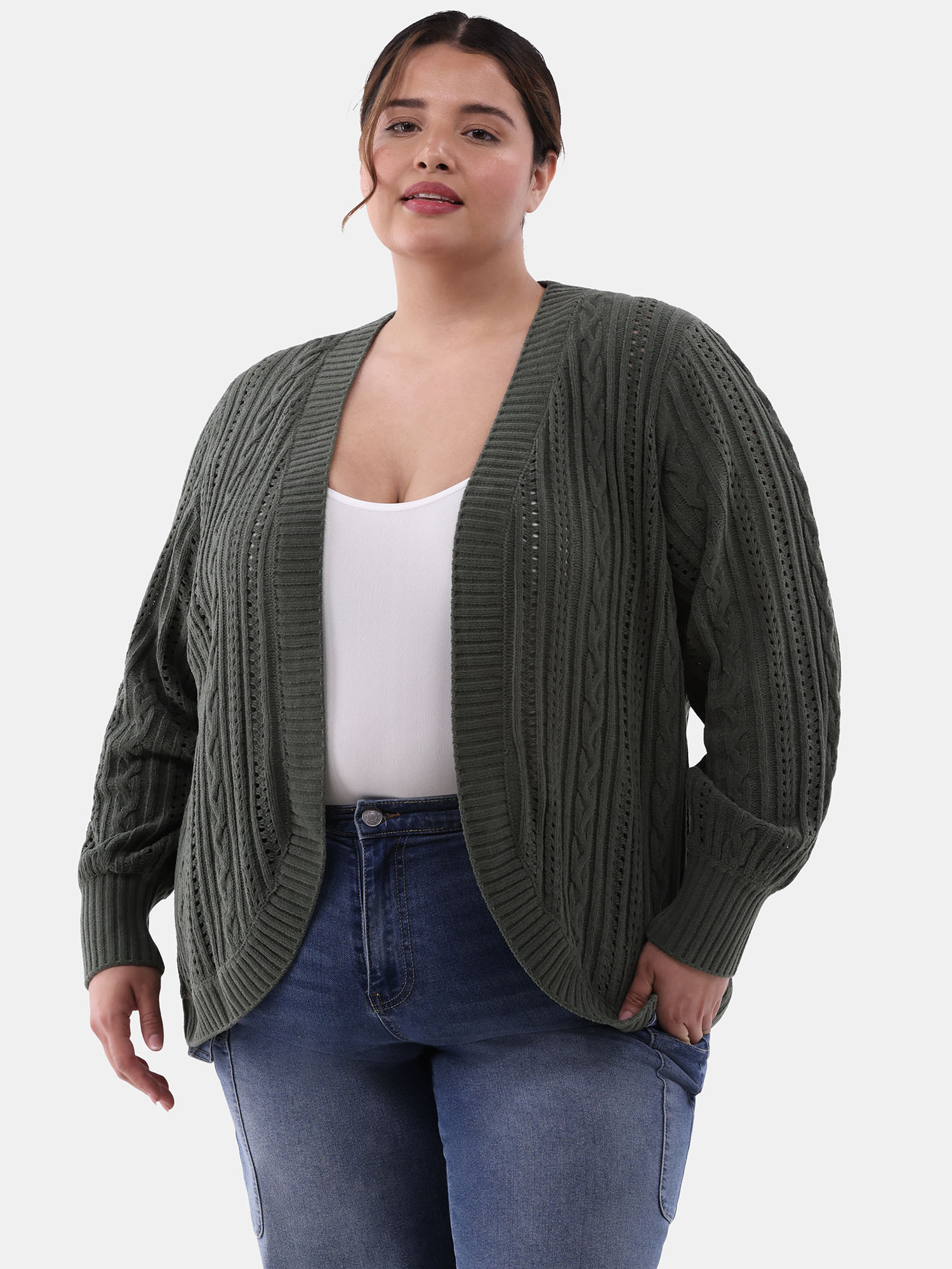 Terra & Sky Women's Plus Size Open Front Chenille Cocoon Cardigan Sweater, Midweight | Walmart (US)