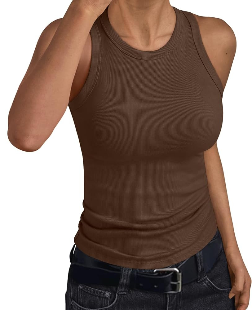 Trendy Queen Womens Tank Tops Summer Workout Racerback Ribbed Shirts Beach Vacation Outfits Sprin... | Amazon (US)