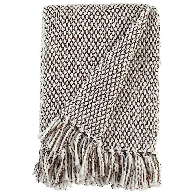 Stone & Beam Modern Woven Farmhouse Throw, Soft and Cozy, 50" x 60", Brown/White | Amazon (US)