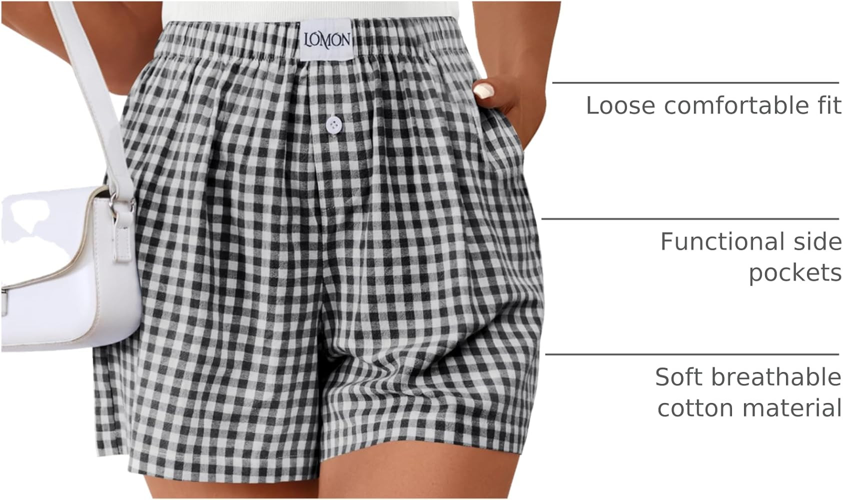 Lomon Boxer Shorts for Women Summer Gingham Pajamas 2026 Lounge Sleep Pj Plaid Shorts Y2K Beach B... | Amazon (US)