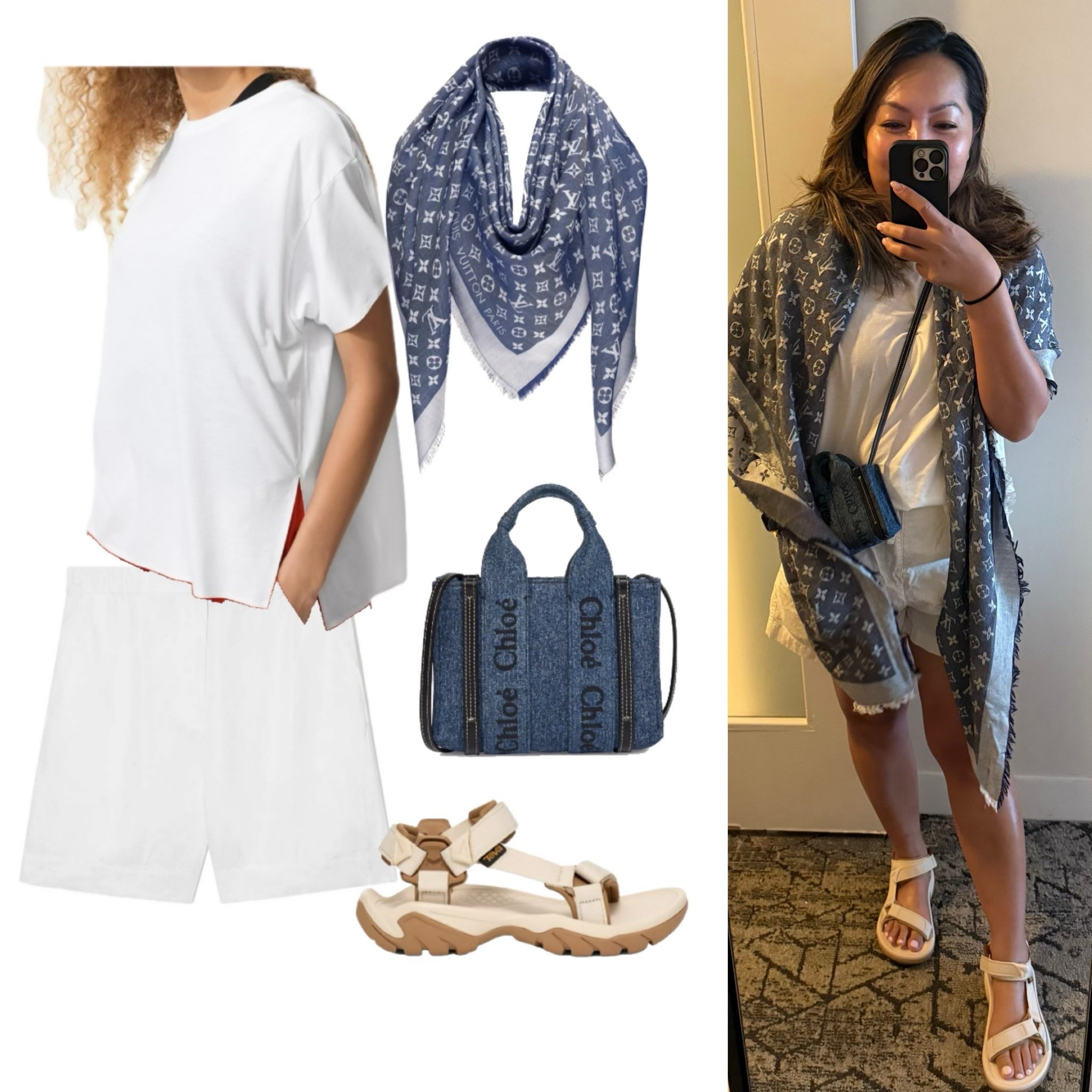 Top & shorts - Uniqlo 
Scarf 🧣- Louis Vuitton 
Chloe tote micro
Teva sandals

#LTKStyleTip #LTKItBag #LTKShoeCrush