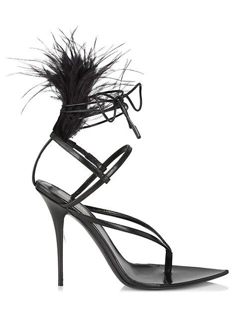 Nue Feather-Trimmed Leather Sandals | Saks Fifth Avenue