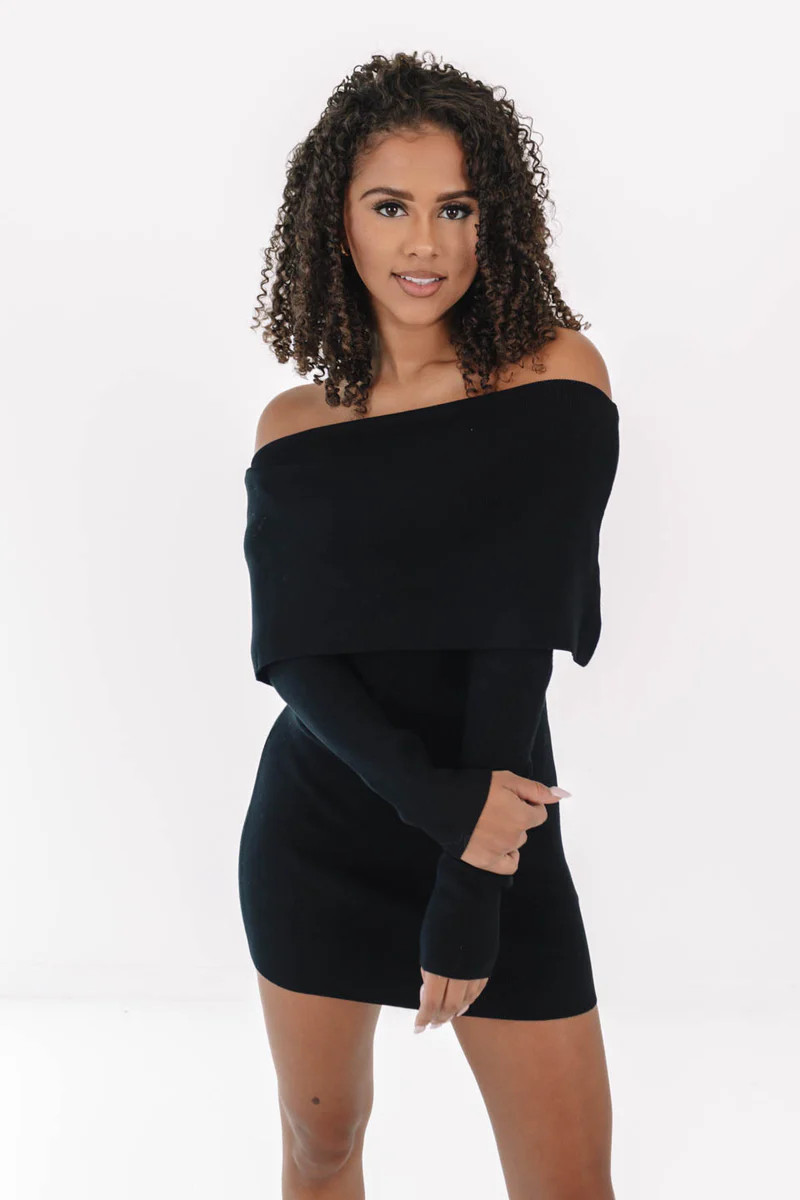Off The Top Sweater Dress - Black | The Impeccable Pig