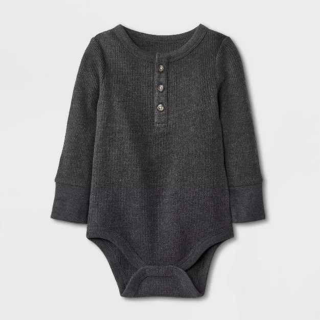 Baby Boys' Henley Thermal Long Sleeve Bodysuit - Cat & Jack™ Charcoal Gray | Target
