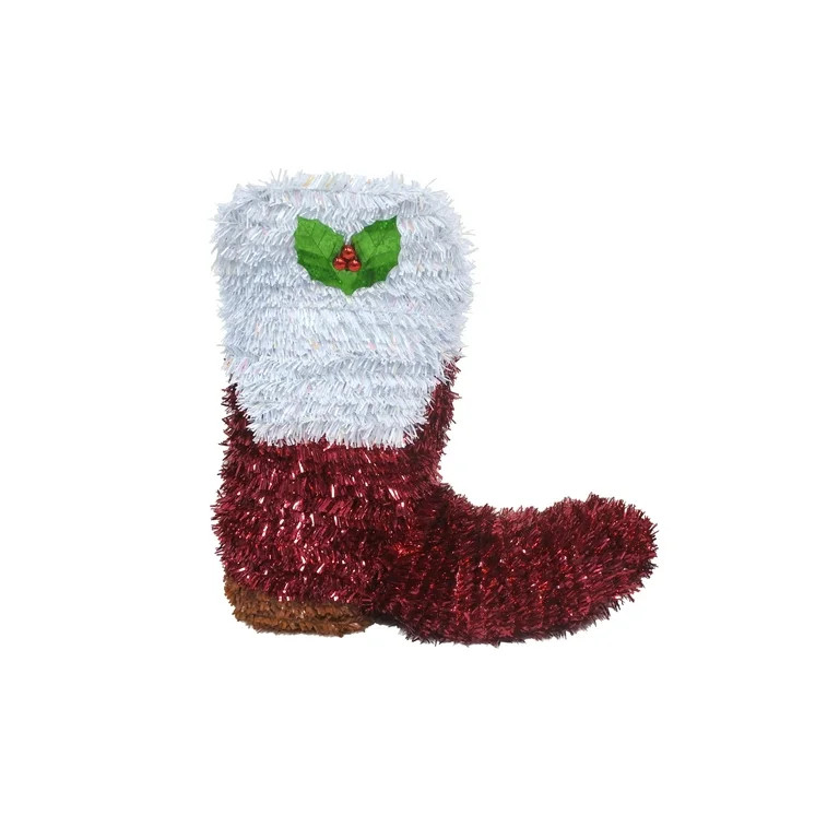 Red and White Tinsel Santa Boot Christmas Decoration, 8.5", by Holiday Time | Walmart (US)