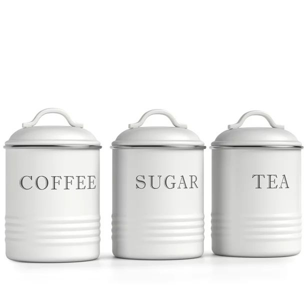 Barnyard Designs 32 Ounces 4" x 6.75" Decorative Kitchen Canisters with Lids White Metal Rustic V... | Walmart (US)
