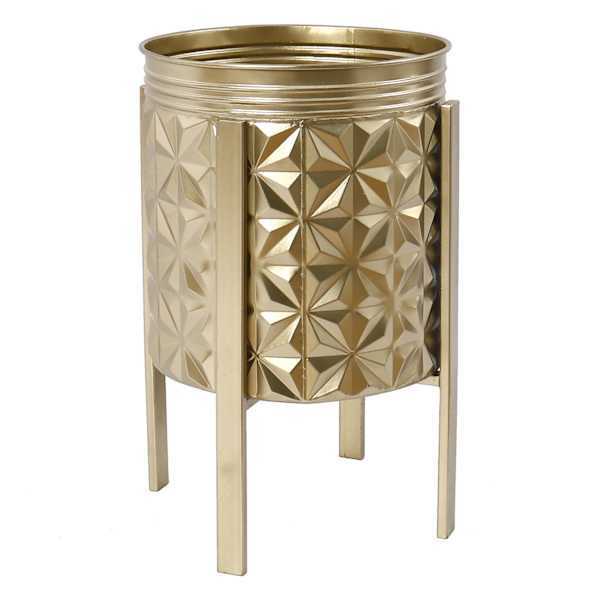 Gold Metal Planter With Stand, Medium At Home, White | At Home