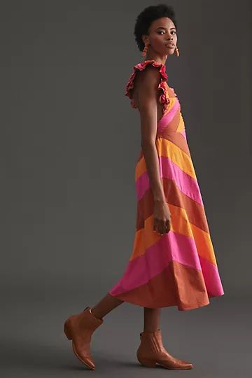 Ruffled Colorblocked Midi Dress | Anthropologie (US)