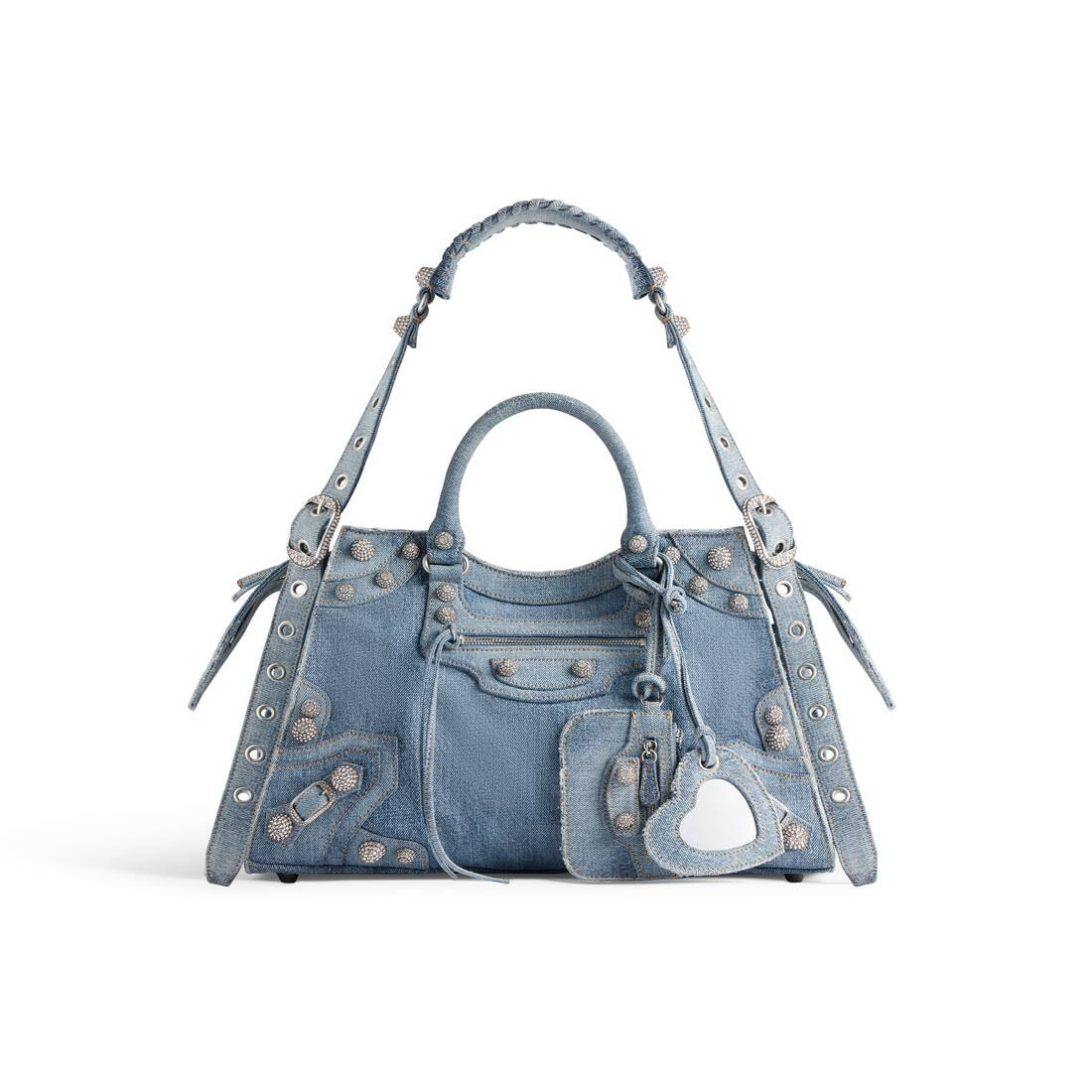 Women's Neo Cagole City Handbag Denim With Rhinestones in Blue | Balenciaga GB | Balenciaga