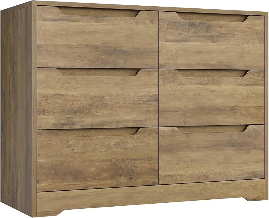 HOSTACK Modern 6 Drawer Dresser, Double Chest of Drawers with Storage, Large Wooden Storage Dress... | Amazon (US)