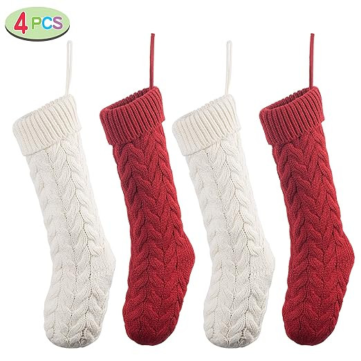 JOYIN 4 Pack 18” Knit Christmas Stockings, Bulk Large Rustic Xmas Stocking for Family Holiday S... | Amazon (US)