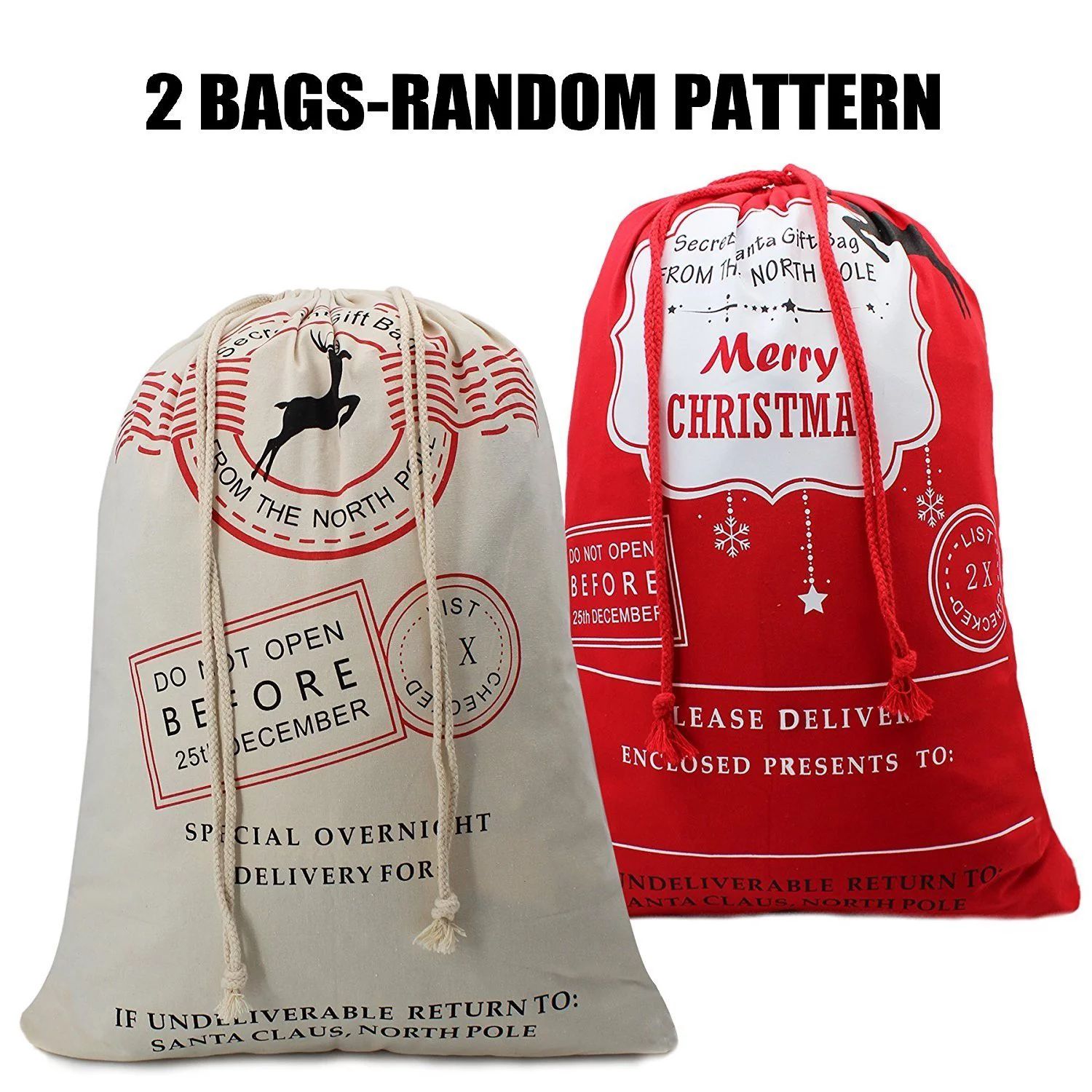 2 Pack Christmas Bags Santa Sacks Canvas Bags For Gifts | Walmart (US)
