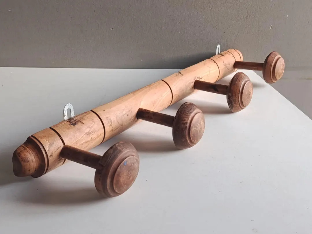 French antique coat hanger hat rack vintage with 4 hooks patina wood bamboo / design shabby chic ... | Etsy (US)