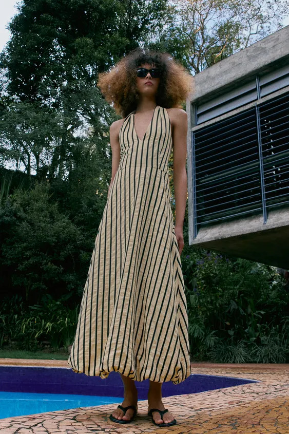 STRIPED BUBBLE MIDI DRESS | Zara UK