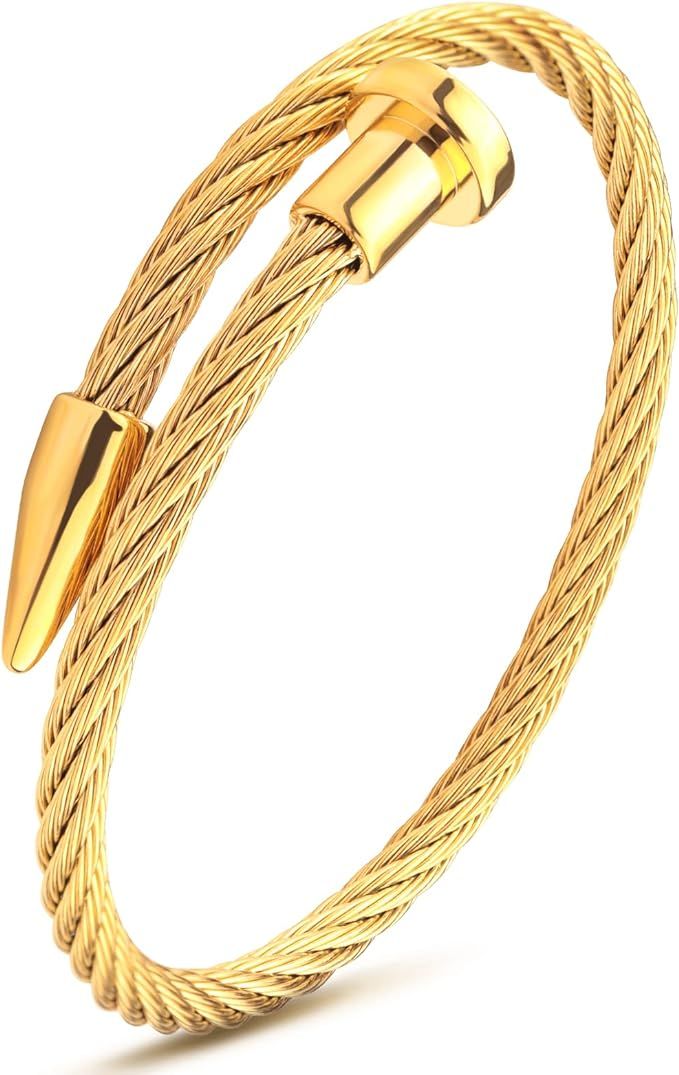 OAST Bangle Bracelets Men Gold Bracelet Cuff Bracelet for Women, Nail Bracelet for Women Cable Cu... | Amazon (US)
