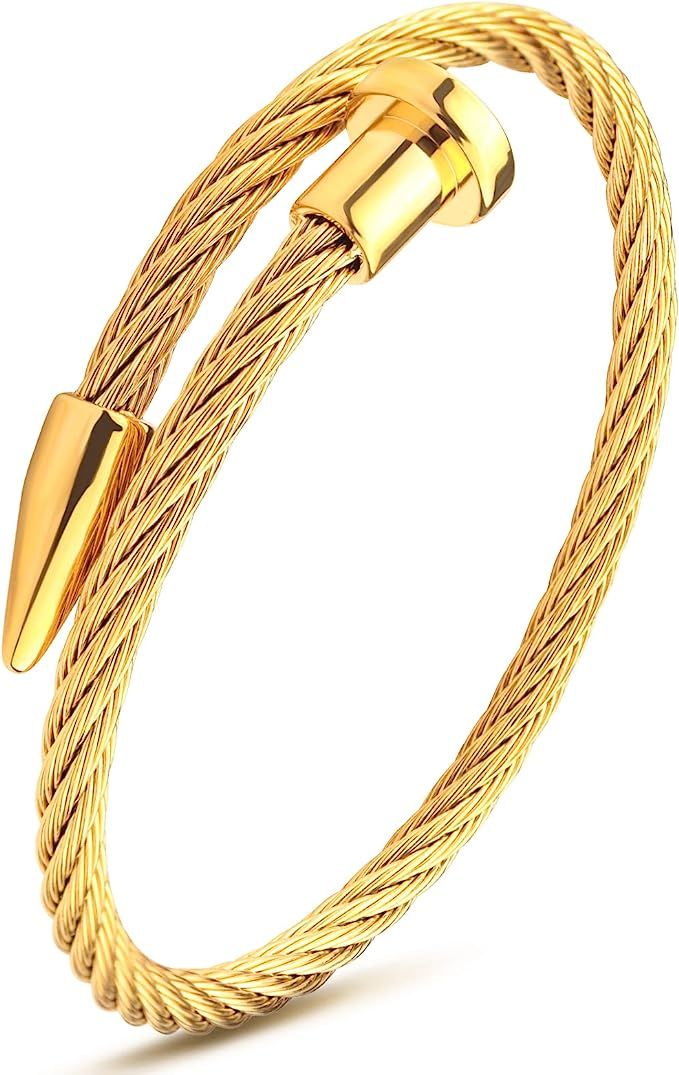 OAST Bangle Bracelets Men Gold Bracelet Cuff Bracelet for Women, Nail Bracelet for Women Cable Cu... | Amazon (US)