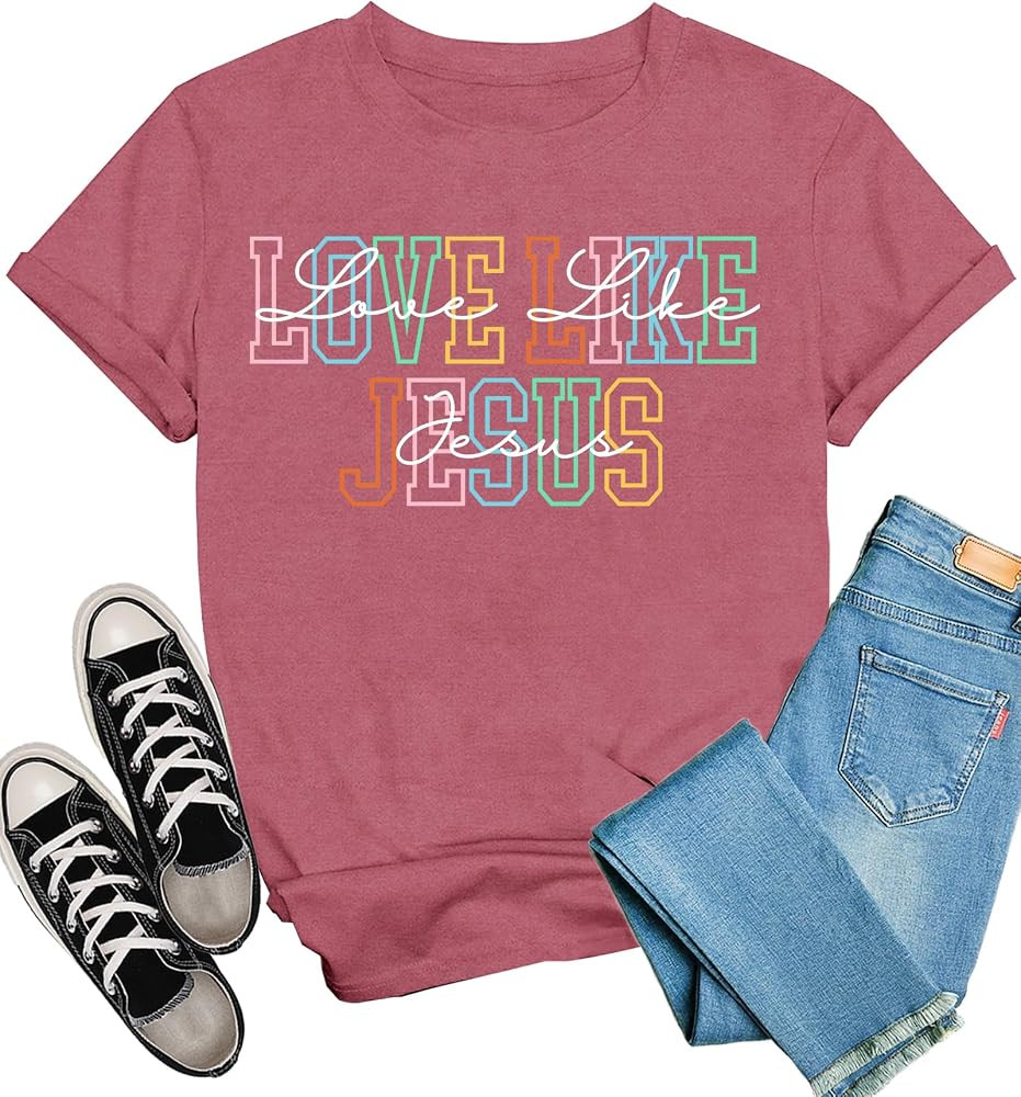 Christian Shirts for Women Love Like Jesus T-Shirts Faith-Based Casual Tee Tops | Amazon (US)