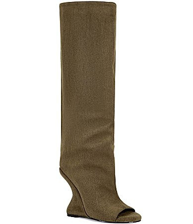 Azalea Wang Vincent Peep Toe Sculptural Wedge Tall Boots - 11 | Dillard's