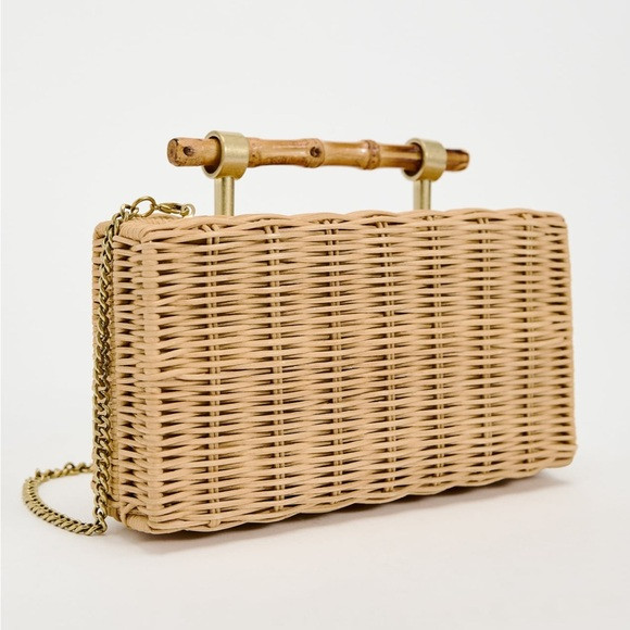 Zara woven box bag light beige crossbody gold chain strap summer beach 6519/310 | Poshmark