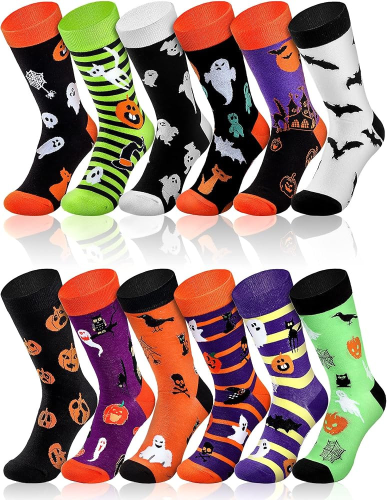 Zhanmai 12 Pairs Halloween Socks Thanksgiving Socks Christmas Socks Holiday Novelty Socks for Wom... | Amazon (US)