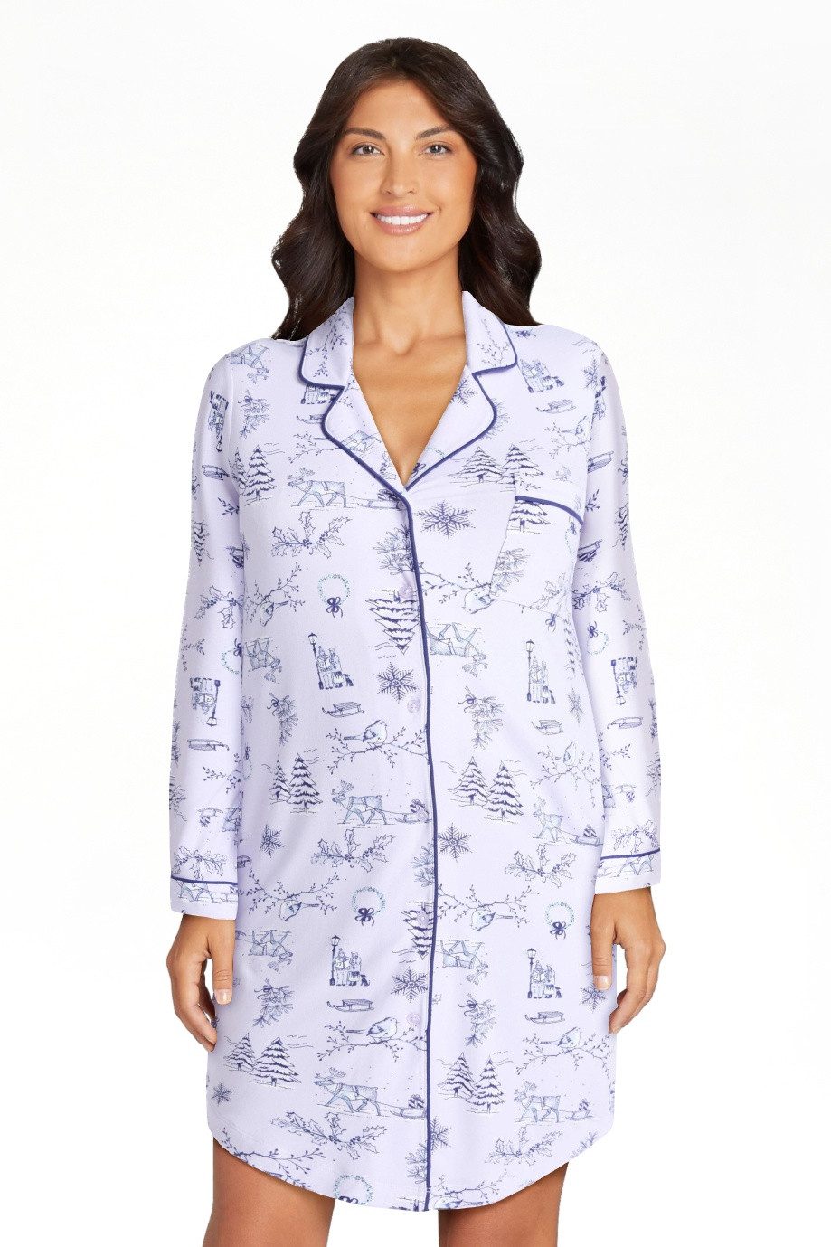 Joyspun Women's Dreamy Soft Collection Notch Collar Sleepshirt with Long Sleeves, Sizes S-4X | Walmart (US)
